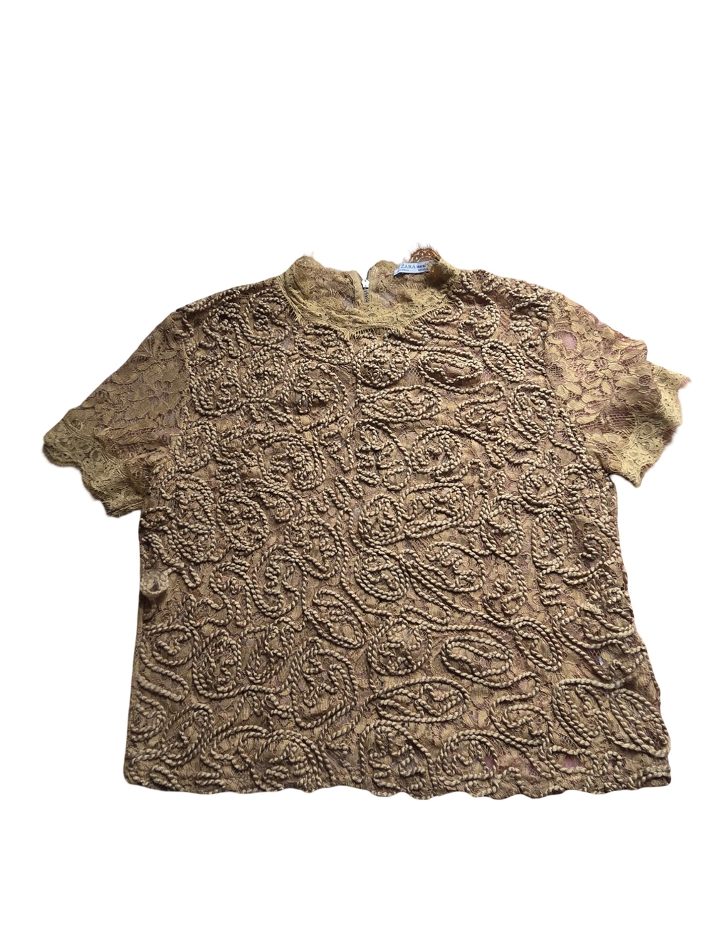 Zara Lace Short-Sleeve Top in Mustard Yellow